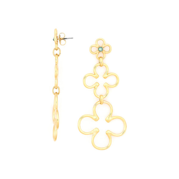 ORI TAO CLOVER 3 clovers post earrings with strass top (golden)