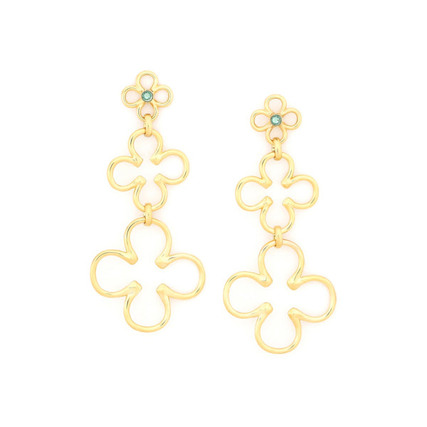 ORI TAO CLOVER 3 clovers post earrings with strass top (golden)