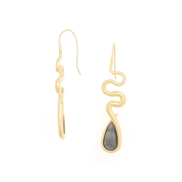 ORI TAO VENIN hook earrings with black lip drop (golden)
