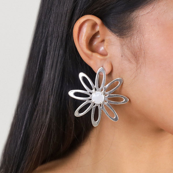 ORI TAO BLOOM XL silvered flower earrings