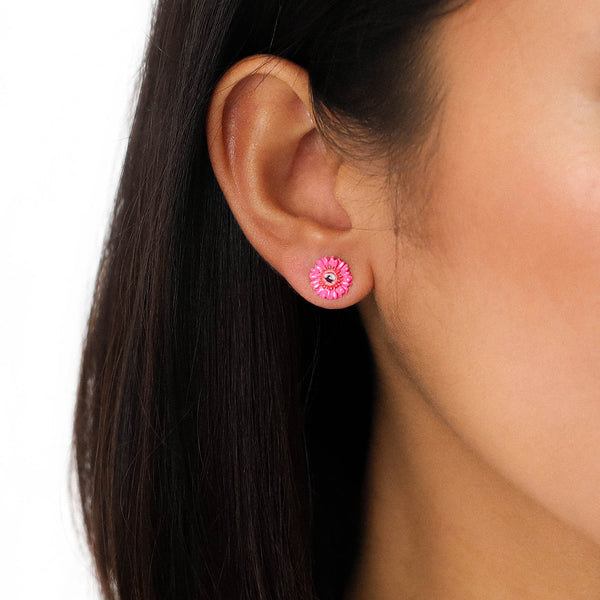 FRANCK HERVAL RUBY pink gerbera flower stud earrings