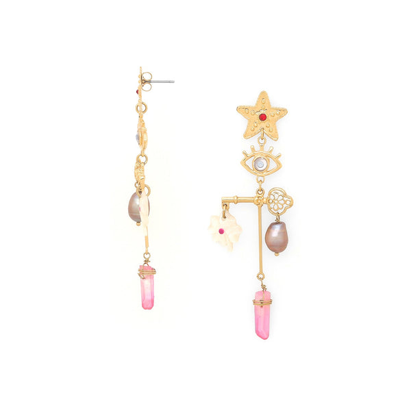 FRANCK HERVAL ANGELICA star post earring with multidangles grigris