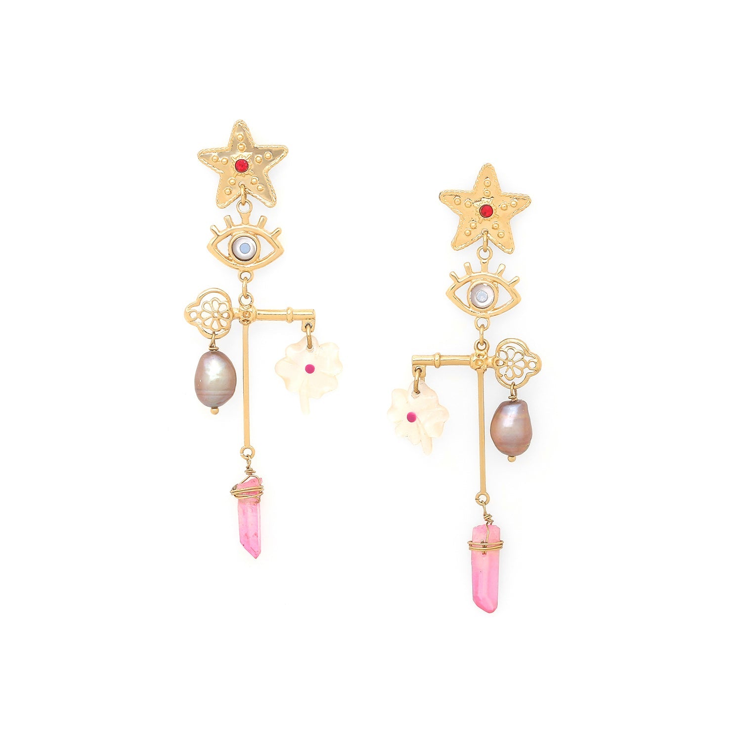 FRANCK HERVAL ANGELICA star post earring with multidangles grigris