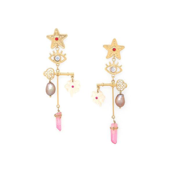 FRANCK HERVAL ANGELICA star post earring with multidangles grigris