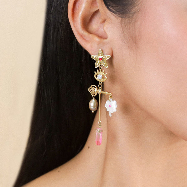 FRANCK HERVAL ANGELICA star post earring with multidangles grigris