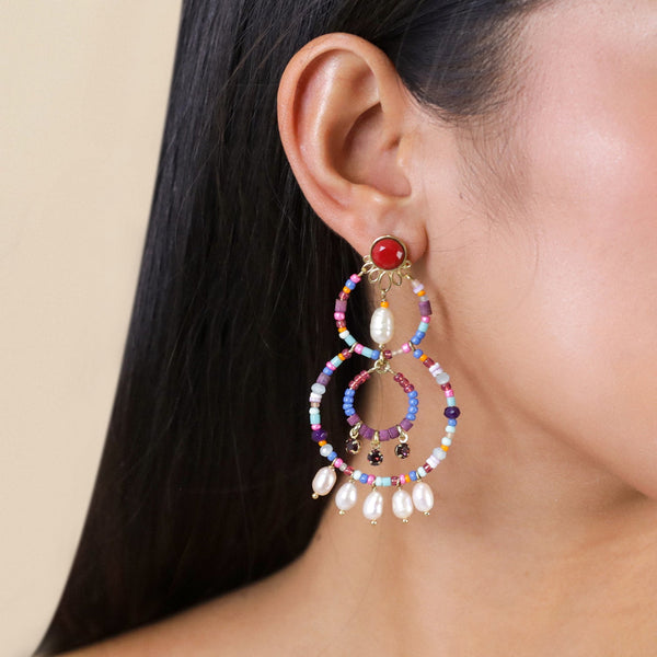 FRANCK HERVAL JOY XL post earrings with pearls dangles