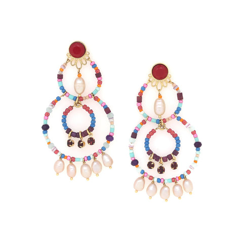 FRANCK HERVAL JOY XL post earrings with pearls dangles