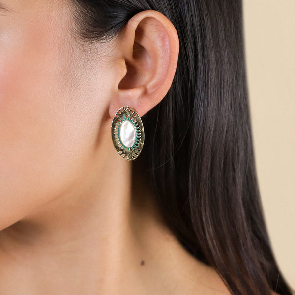 FRANCK HERVAL ZELIE oval post earrings