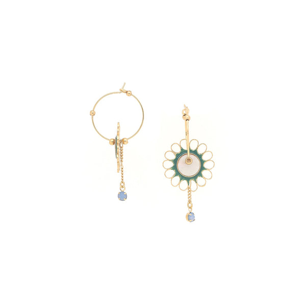 FRANCK HERVAL ZELIE creoles + metal flower dangle