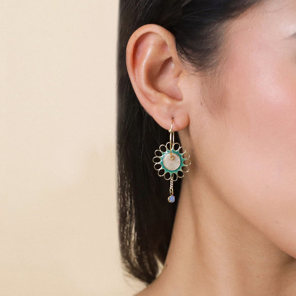 FRANCK HERVAL ZELIE creoles + metal flower dangle