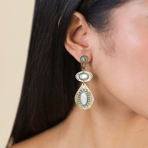 FRANCK HERVAL ZELIE 3 metal elements post earrings