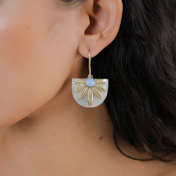 PALMA   big hook earring with palm tree leaf dangle
