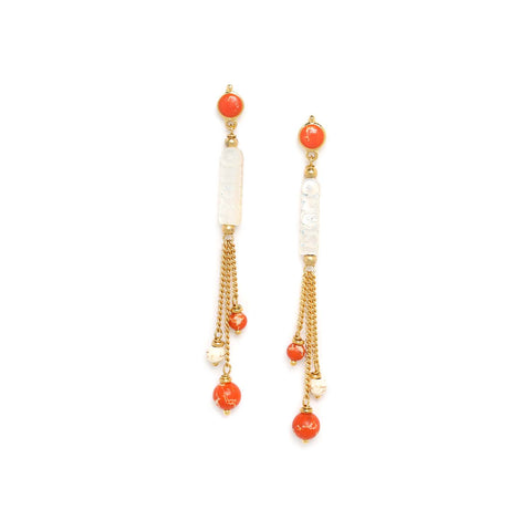 NATURE BIJOUX PORQUEROLLES LONG POST EARRINGS WITH 3 CHAINS