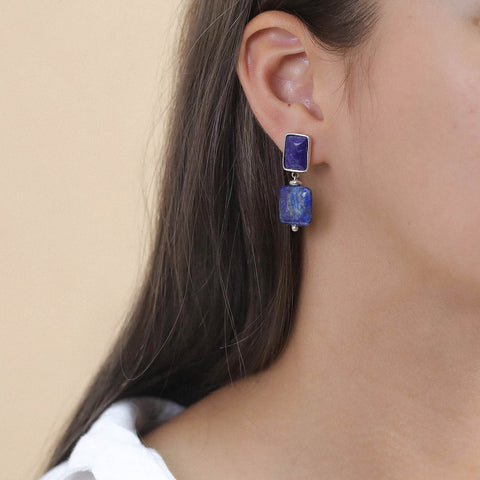 NATURE BIJOUX INDIGO post earrings with square dangle