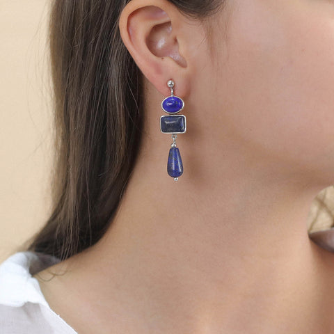 NATURE BIJOUX INDIGO post earrings with 3 lapis elements