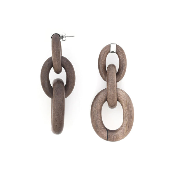 NATURE BIJOUX ARETHA 3 rings greywood post earrings