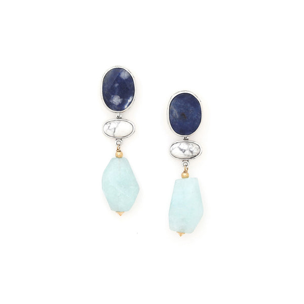 NATURE BIJOUX ARCTIQUE   XL post earrings with facetted aquamarine