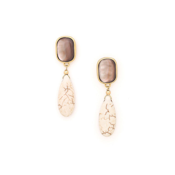 NATURE BIJOUX ALHAMBRA   post earrings with howlite dangle