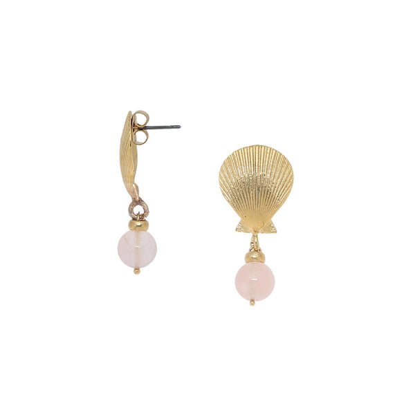 SPIAGGIA ROSA   post earrings with golden shell & rose quartz ER