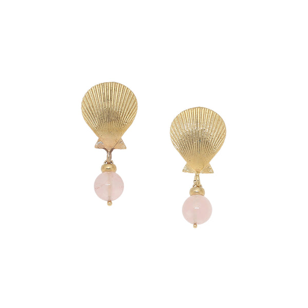 SPIAGGIA ROSA   post earrings with golden shell & rose quartz ER