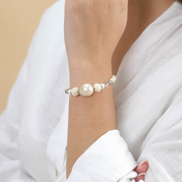 NATURE BIJOUX PONDICHERY graduated stretch bracelet with freshwater pearl
