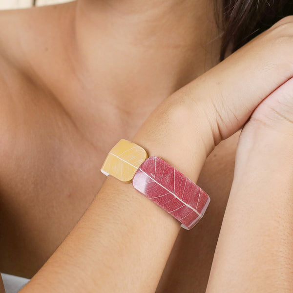 NATURE BIJOUX FICUS CARICA articulated bracelet mustard & maroon