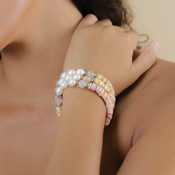SPIAGGIA ROSA   3 rows stretch bracelet