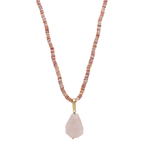 SPIAGGIA ROSA   long necklace with rose quartz pendant
