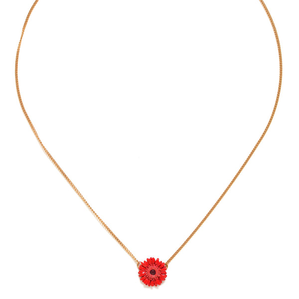 FRANCK HERVAL RUBY red gerbera flower short necklace
