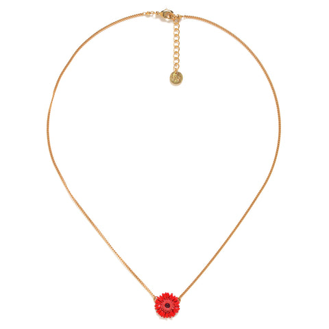 FRANCK HERVAL RUBY red gerbera flower short necklace