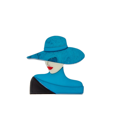 BLUE SCARAB Elora Brooch Lady with Hat