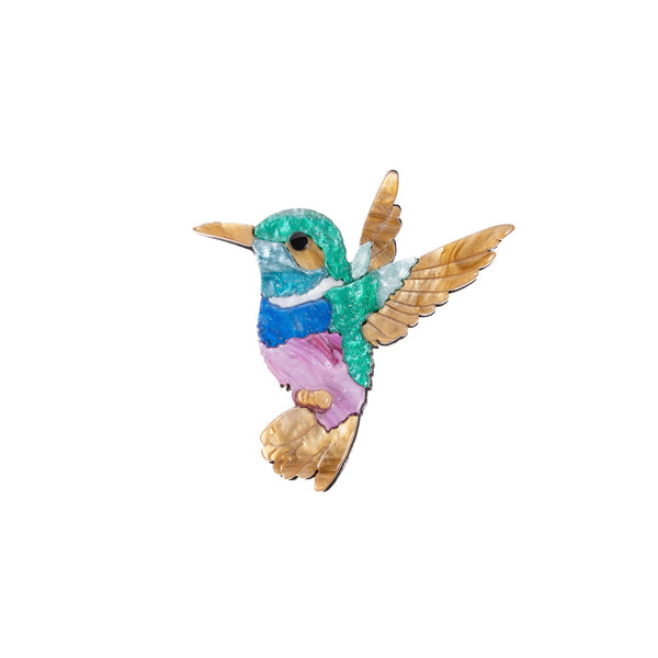 BLUE SCARAB HUMMING BIRD Brooch