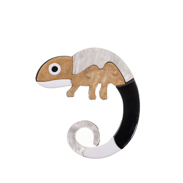BLUE SCARAB REY CHAMELEON Brooch (Brown & White)