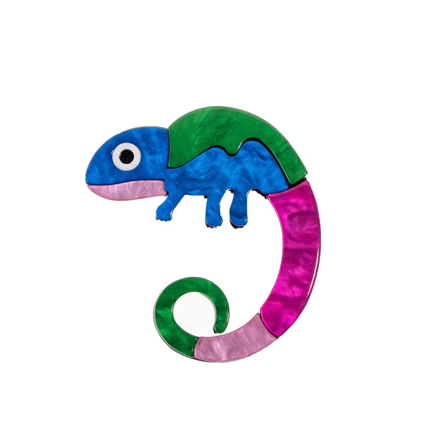 BLUE SCARAB REY CHAMELEON Brooch (Blue & Green)