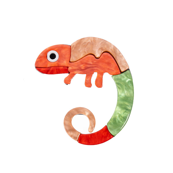 BLUE SCARAB REY CHAMELEON Brooch (Orange)