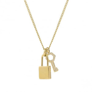 BLUE SCARAB BELLA GOLD LOCK + KEY NECKLACE